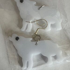 Howling Wolf Dog Earrings - White
